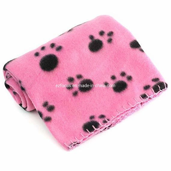 Pet Blanket for Dog Cat Animal Fleece Black Paw Print Warm Sleep Mat Fabric Indoors Outdoors Wbb10698