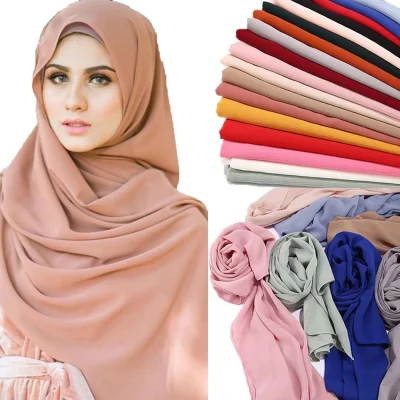 긴 스카프 Crinkle Bubble 쉬폰 이슬람 여성 Hijab 스카프